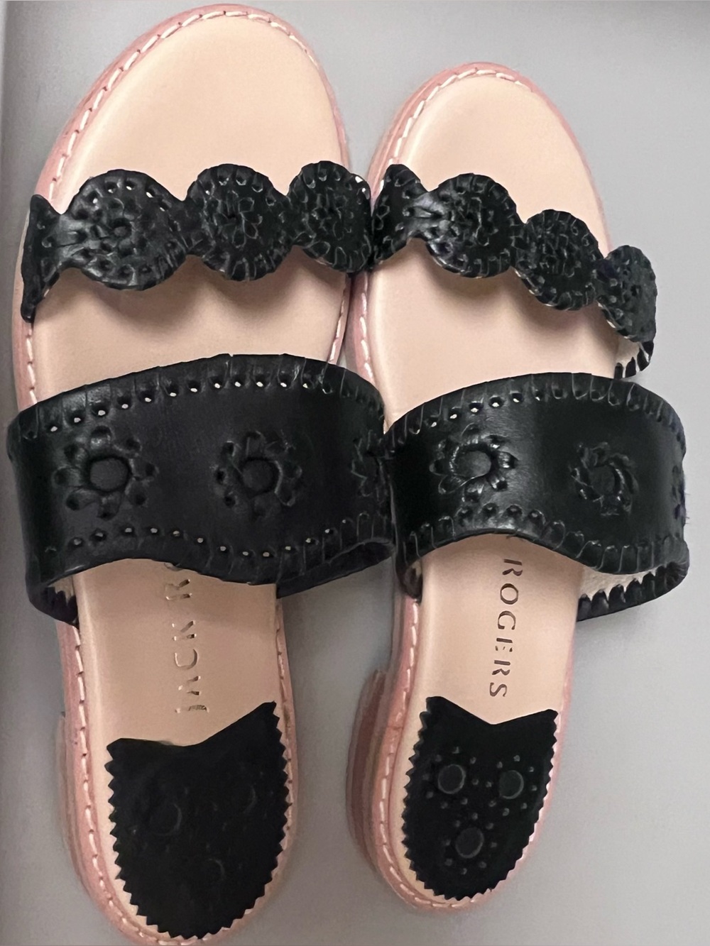 6.5 JACK ROGERS Lauren Slides Sandals double strap black NEW leather $130 no box